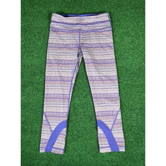 Lululemon Purple Stripe Run Inspire Crop leggings Capri‎ Womens Sz 6 - Picture 1 of 7